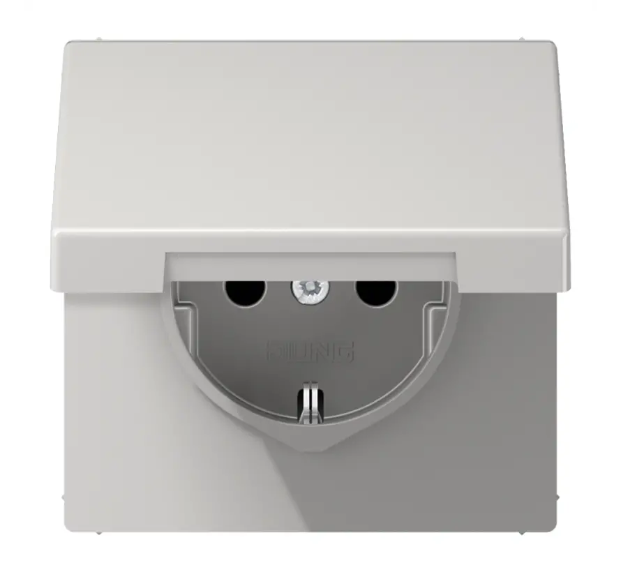 wandcontactdoos randaarde Safety+ met klapdeksel LS990 lichtgrijs (LS 1520 NBFKIKL LG)