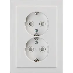 Busch-Jaeger wandcontactdoos 2-voudig randaarde Safety+ voor ovale 1,5 inbouwdoos Future Linear studiowit glans (302EUJT-84)