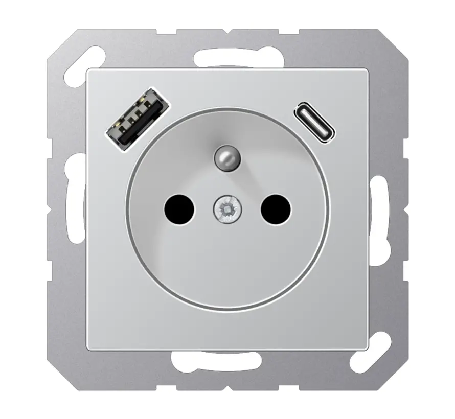 wandcontactdoos penaarde Safety+ met USB type A en C A-range aluminium (A 1520 F-15 CA AL)