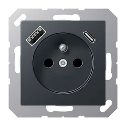 JUNG wandcontactdoos penaarde Safety+ met USB type A en C A-range antraciet mat (A 1520 F-15 CA ANM)