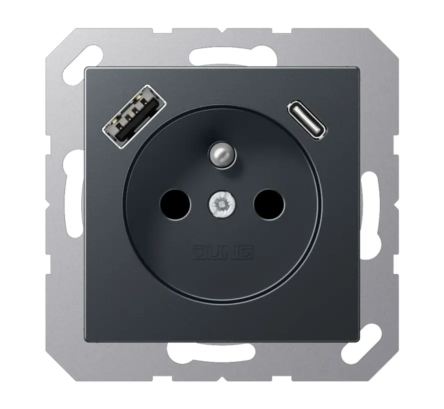 wandcontactdoos penaarde Safety+ met USB type A en C A-range antraciet mat (A 1520 F-15 CA ANM)