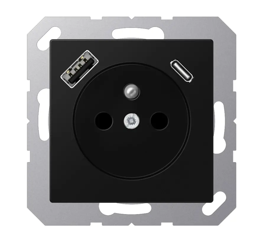 wandcontactdoos penaarde Safety+ met USB type A en C A-range grafietzwart mat (A 1520 F-15 CA SWM)