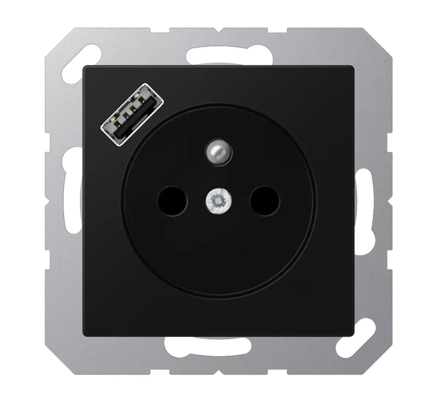 wandcontactdoos penaarde Safety+ met USB type A A-range grafietzwart mat (A 1520 F-18 A SWM)