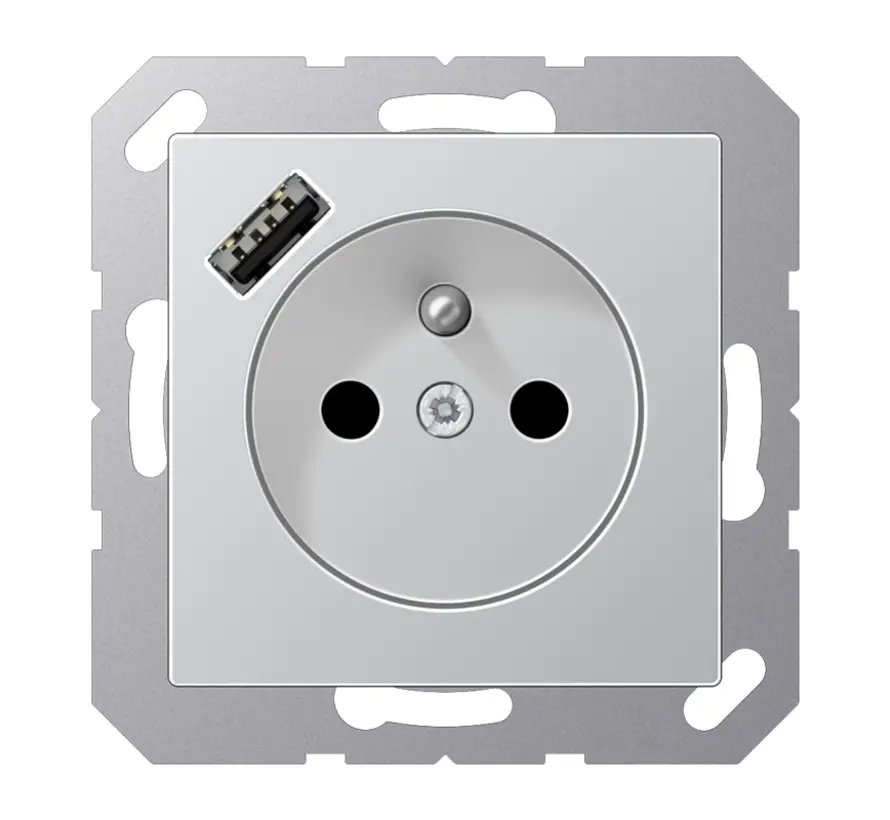 wandcontactdoos penaarde Safety+ met USB type A A-range aluminium (A 1520 F-18 A AL)