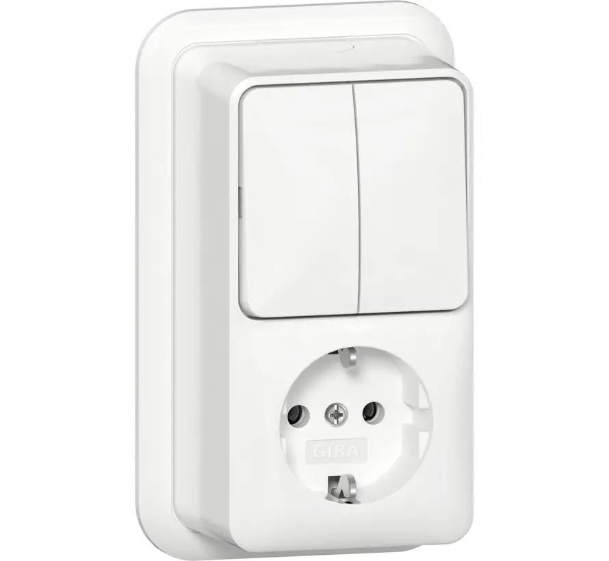 combinatie serieschakelaar en wandcontactdoos randaarde opbouw wit (417511)