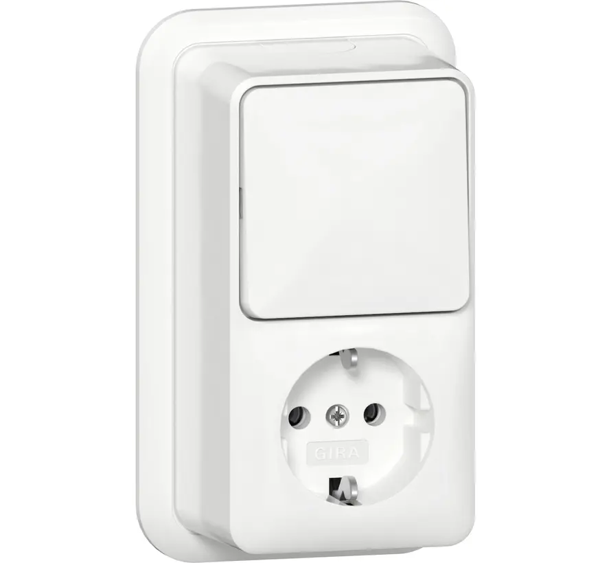 combinatie schakelaar en wandcontactdoos randaarde opbouw wit (417611)