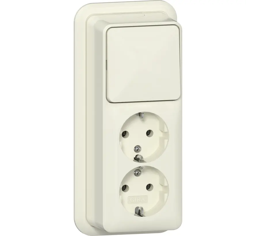 combinatie schakelaar en wandcontactdoos 2-voudig randaarde opbouw creme (418610)