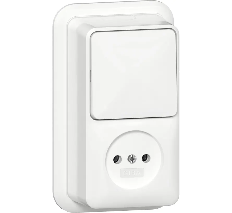 combinatie schakelaar en wandcontactdoos zonder randaarde opbouw wit (447611)