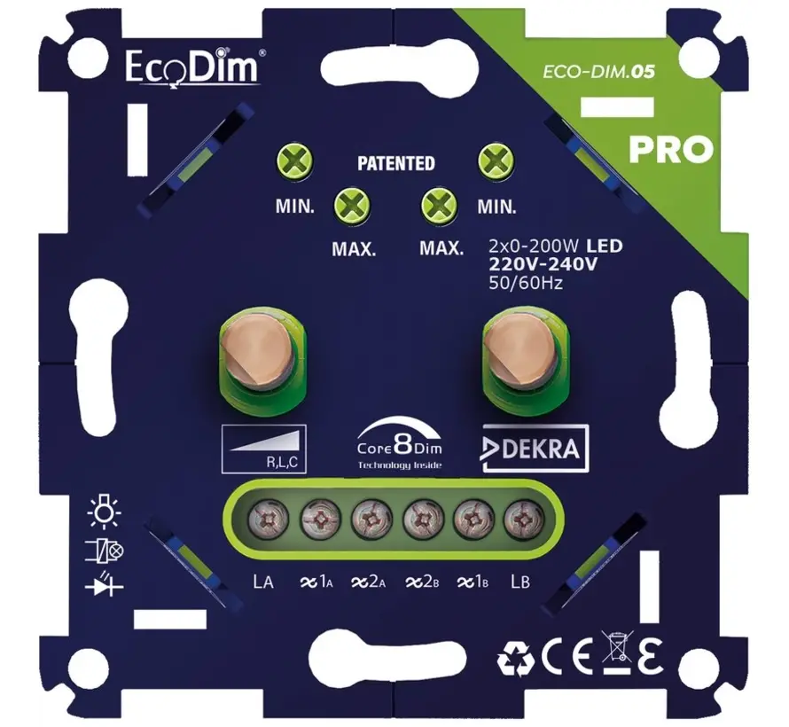 universele duo LED-dimmer PRO RLC 2x 0-200 Watt (ECO-DIM.05-PRO)