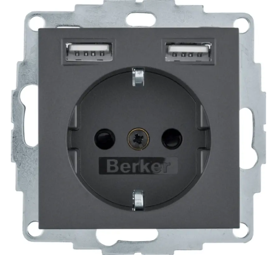 wandcontactdoos randaarde 2 x USB type A S1/B3/B7 antraciet mat (48031606)