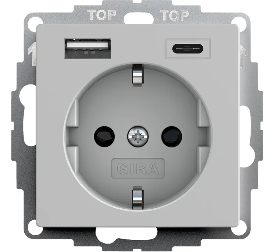 wandcontactdoos randaarde USB-A en USB-C met verhoogde aanraakbeveiliging Systeem 55 grijs mat (2459015)