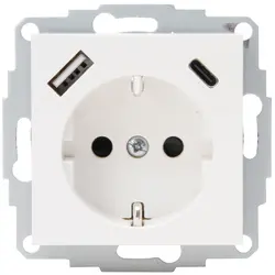 Kopp wandcontactdoos randaarde USB-A en USB-C met verhoogde aanraakbeveiliging HK07 Athenis helder wit glans (297229005)