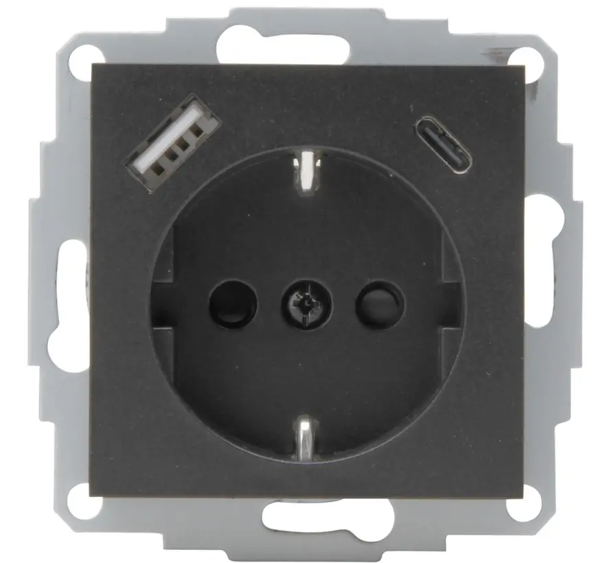 wandcontactdoos randaarde USB-A en USB-C met verhoogde aanraakbeveiliging HK07 Athenis antraciet (297215004)
