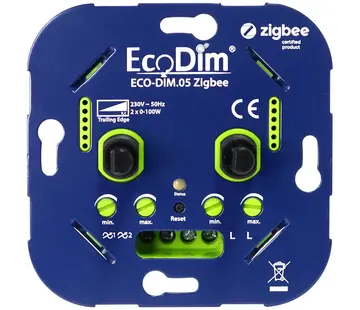 EcoDim Zigbee duo LED dimmer 2x 0 - 100 Watt RC (ECO-DIM.05-ZGB)