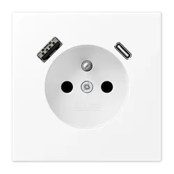 JUNG wandcontactdoos penaarde Safety+ met USB type A en C LS990 sneeuwwit mat (LS 1520 F-15 CA WWM)