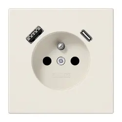 JUNG wandcontactdoos penaarde Safety+ met USB type A en C LS990 creme (LS 1520 F-15 CA)