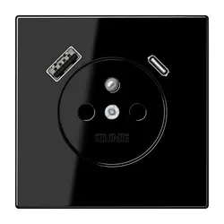 JUNG wandcontactdoos penaarde Safety+ met USB type A en C LS990 zwart glans (LS 1520 F-15 CA SW)