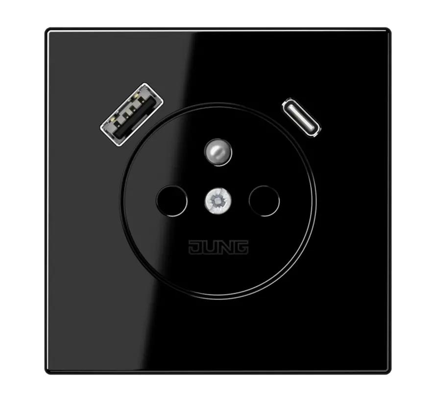 wandcontactdoos penaarde Safety+ met USB type A en C LS990 zwart glans (LS 1520 F-15 CA SW)