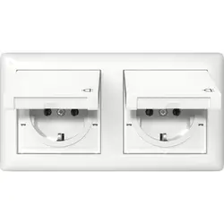 Gira wandcontactdoos randaarde klapdeksel 2-voudig IP44 compleet Standaard 55 wit glans (415803)