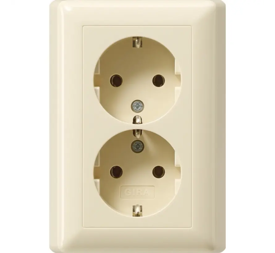 wandcontactdoos 2-voudig randaarde voor enkele inbouwdoos Standaard 55 creme glans (078801)