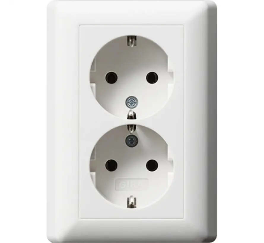wandcontactdoos 2-voudig randaarde voor enkele inbouwdoos Standaard 55 wit glans (078803)