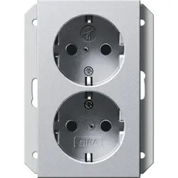 Gira wandcontactdoos 2-voudig randaarde verhoogde aanraakbeveiliging voor enkele inbouwdoos Systeem 55 aluminium mat (273126)