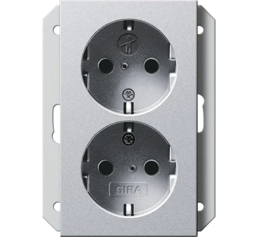 wandcontactdoos 2-voudig randaarde verhoogde aanraakbeveiliging voor enkele inbouwdoos Systeem 55 aluminium mat (273126)