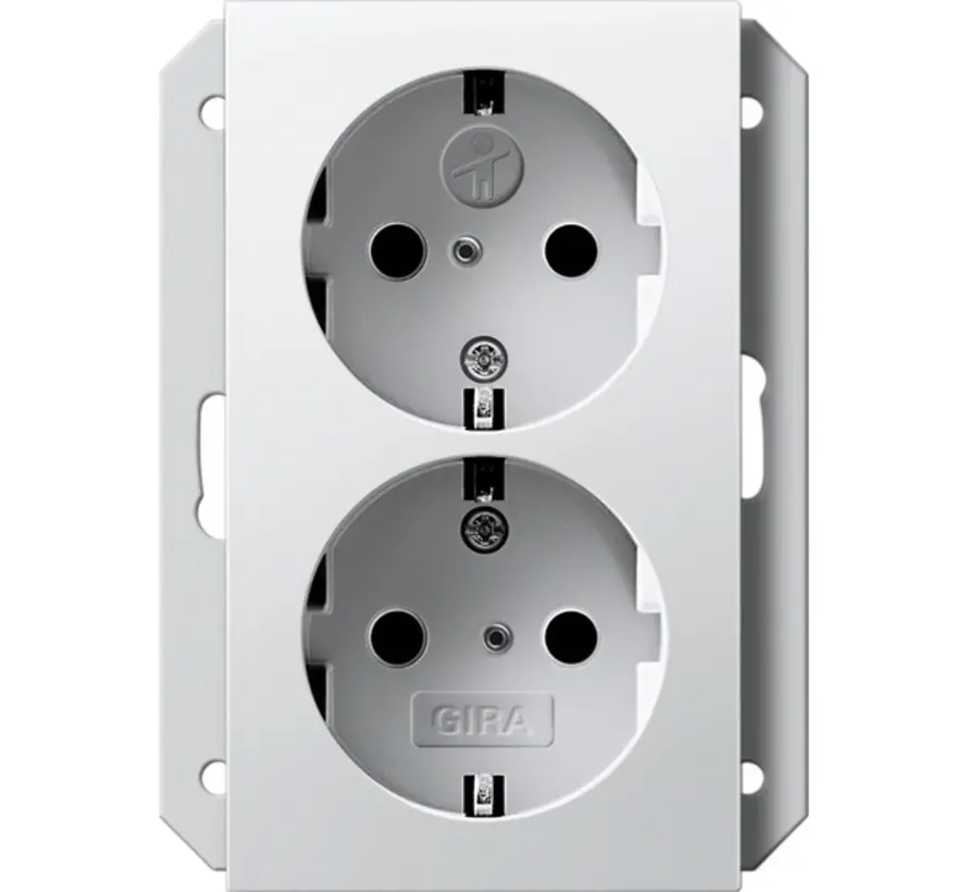 wandcontactdoos 2-voudig randaarde verhoogde aanraakbeveiliging voor enkele inbouwdoos Systeem 55 wit mat (273127)