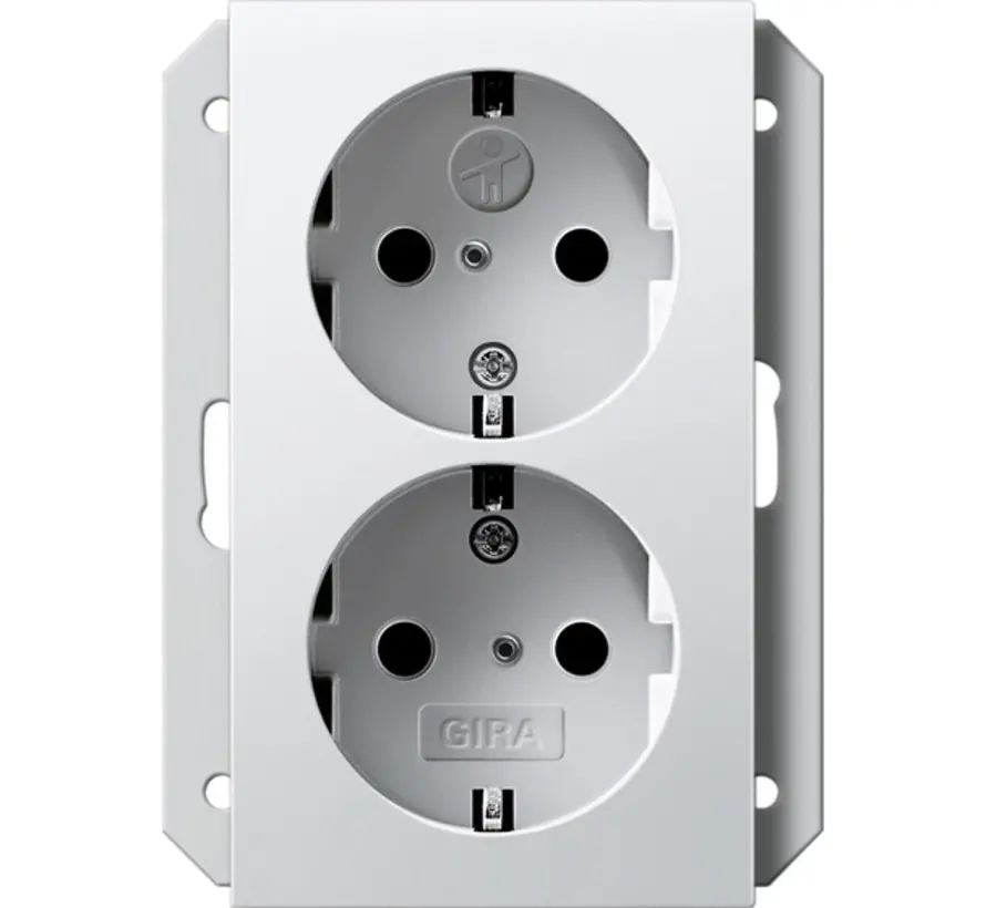 wandcontactdoos 2-voudig randaarde verhoogde aanraakbeveiliging voor enkele inbouwdoos Systeem 55 wit glans (273103)