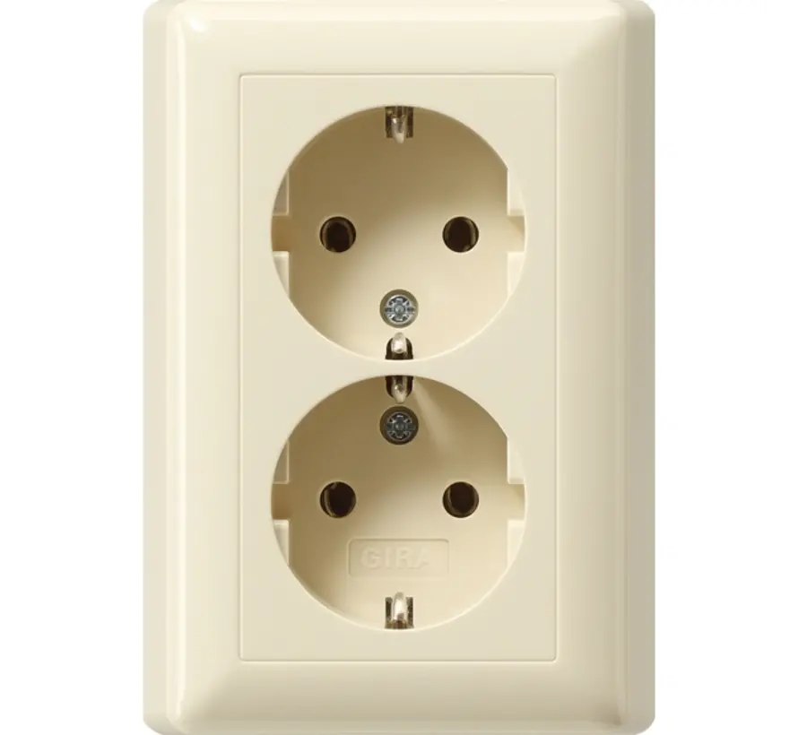 wandcontactdoos 2-voudig randaarde voor ovale 1,5 inbouwdoos Standaard 55 creme glans (078201)