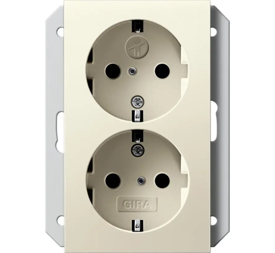 wandcontactdoos 2-voudig randaarde verhoogde aanraakbeveiliging voor enkele inbouwdoos Systeem 55 creme glans (273101)