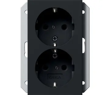 Gira wandcontactdoos 2-voudig randaarde verhoogde aanraakbeveiliging voor enkele inbouwdoos Systeem 55 zwart mat (2731005)
