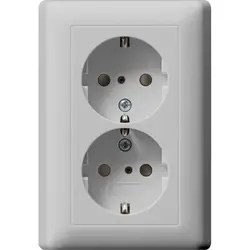 Gira wandcontactdoos 2-voudig randaarde verhoogde aanraakbeveiliging voor enkele inbouwdoos Systeem 55 grijs mat (0783015)