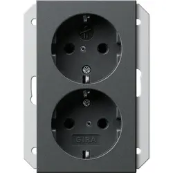 Gira wandcontactdoos 2-voudig randaarde Safety+ voor ovale 1,5 inbouwdoos Systeem 55 antraciet mat (273528)