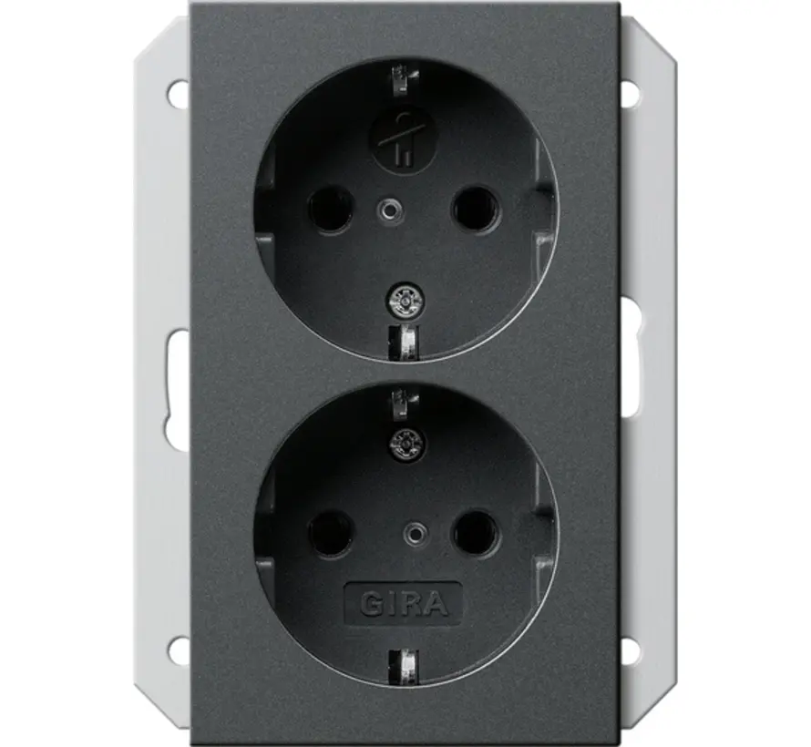 wandcontactdoos 2-voudig randaarde Safety+ voor ovale 1,5 inbouwdoos Systeem 55 antraciet mat (273528)