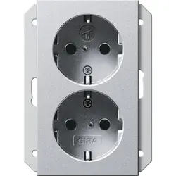 Gira wandcontactdoos 2-voudig randaarde Safety+ voor ovale 1,5 inbouwdoos Systeem 55 aluminium mat (273526)