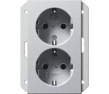 Gira wandcontactdoos 2-voudig randaarde Safety+ voor ovale 1,5 inbouwdoos Systeem 55 aluminium mat (273526)