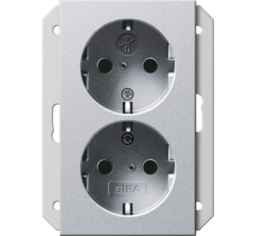 wandcontactdoos 2-voudig randaarde Safety+ voor ovale 1,5 inbouwdoos Systeem 55 aluminium mat (273526)