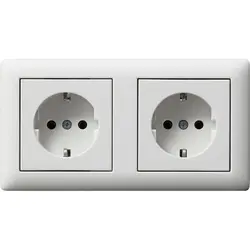 Gira wandcontactdoos 2-voudig randaarde compleet voorbedraad voor duo-inbouwdoos Standaard 55 wit mat (479304)