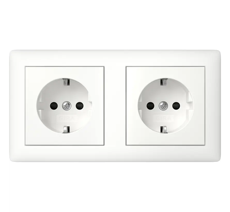 wandcontactdoos 2-voudig randaarde Safety Plus compleet voorbedraad voor duo-inbouwdoos Standaard 55 wit mat (478604)
