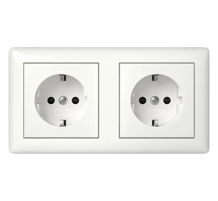 wandcontactdoos 2-voudig randaarde Safety Plus compleet voorbedraad voor duo-inbouwdoos Standaard 55 wit glans (478603)