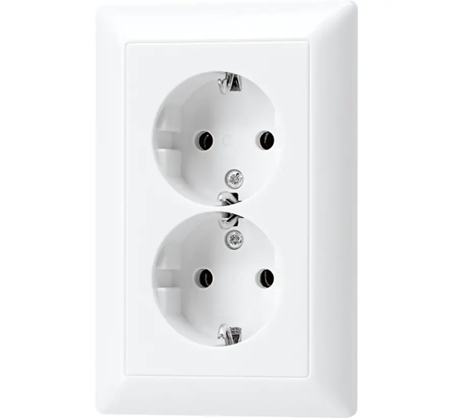 wandcontactdoos 2-voudig randaarde Safety+ voor ovale 1,5 inbouwdoos AS500 alpine wit (AS 5015 KI WW)