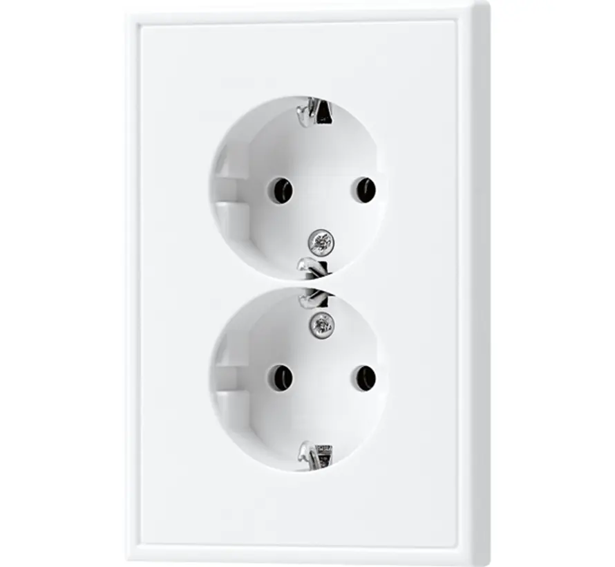 wandcontactdoos 2-voudig randaarde voor ovale 1,5 inbouwdoos LS990 alpine wit (LS 5015 WW)