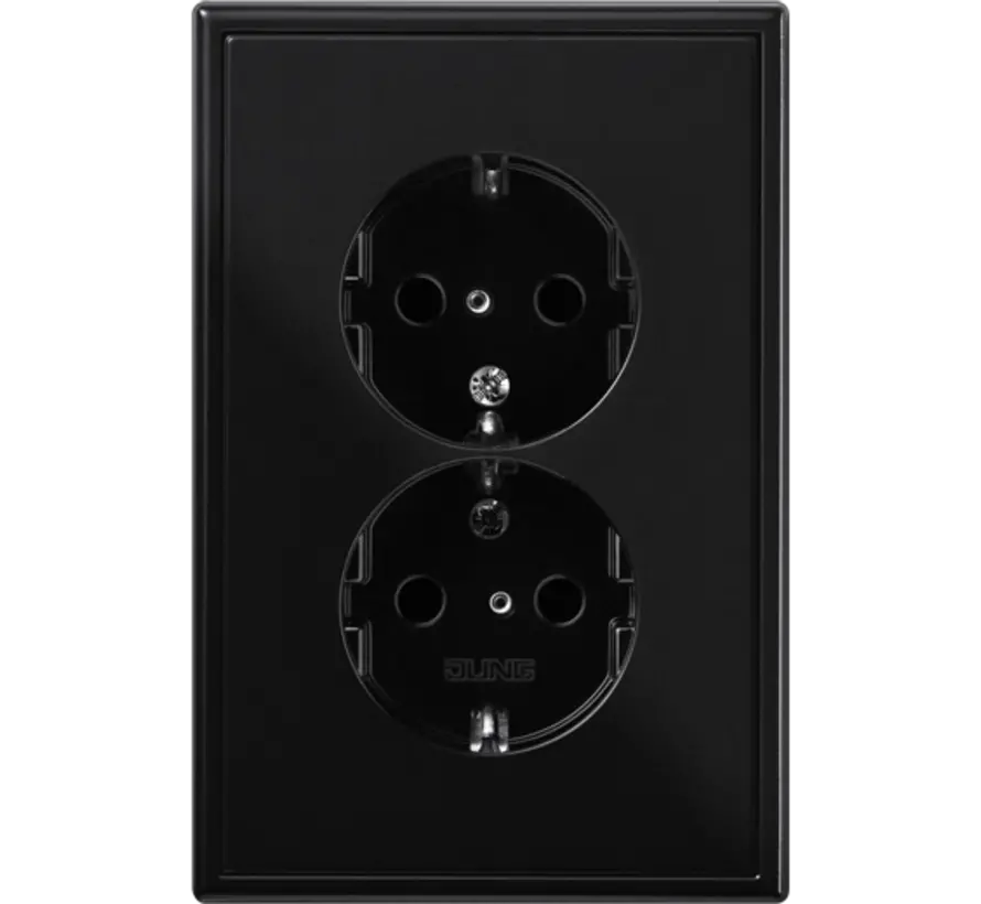 wandcontactdoos 2-voudig randaarde voor ovale 1,5 inbouwdoos LS990 zwart glans (LS 5015 SW)