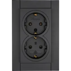 Kopp wandcontactdoos 2-voudig randaarde voor enkele inbouwdoos HK07 Athenis antraciet (929515007)