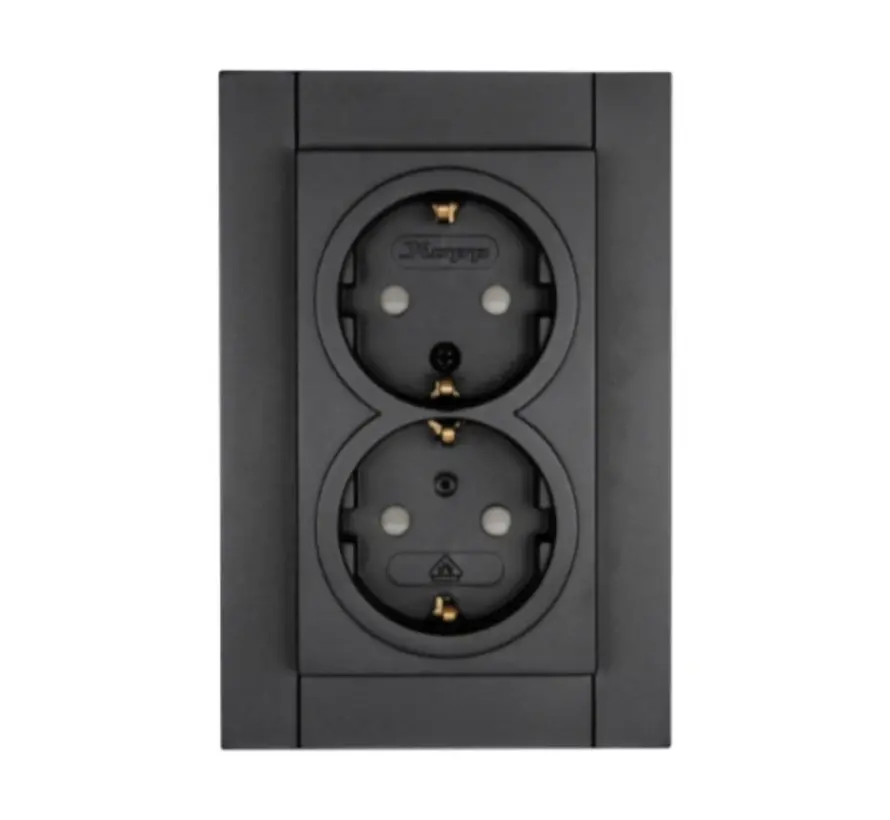 wandcontactdoos 2-voudig randaarde Safety+ voor enkele inbouwdoos HK07 Athenis antraciet (940215003)
