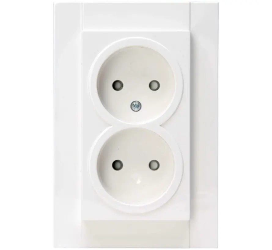 wandcontactdoos 2-voudig zonder randaarde Safety+ voor enkele inbouwdoos HK07 Athenis wit (950029005)