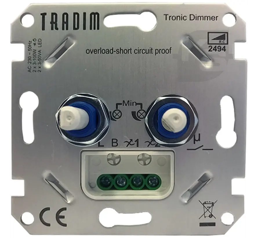 duo dimmer voor LED 2x 1-100W OP=OP (2494)