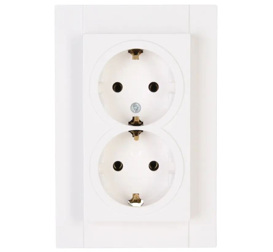 wandcontactdoos 2-voudig randaarde voor enkele inbouwdoos HK07 Athenis arctic wit glans (929513005)
