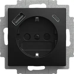 Busch-Jaeger wandcontactdoos randaarde kindveilig met USB type A en C Balance SI zwart mat (20 EUCB2USBAC-915)
